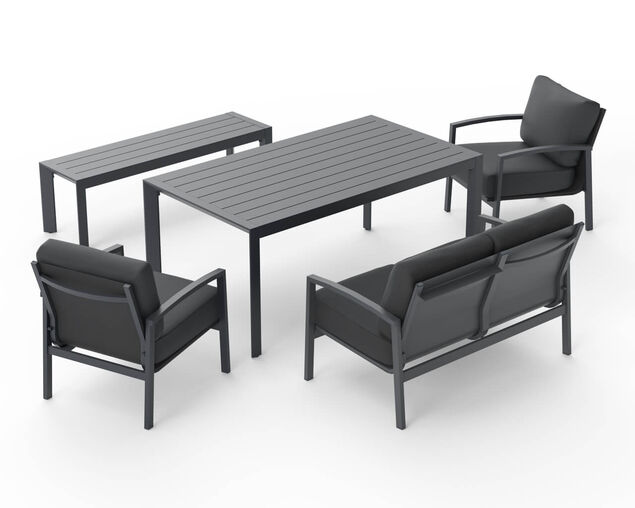 Jette 7 Seater Low Dining Bundle - Gunmetal Grey