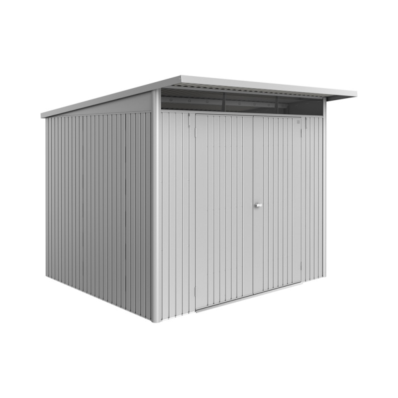 Abri de jardin en métal AvantGarde Eco double porte argenté 2,6 x 2,55 x 2,18 m BIOHORT