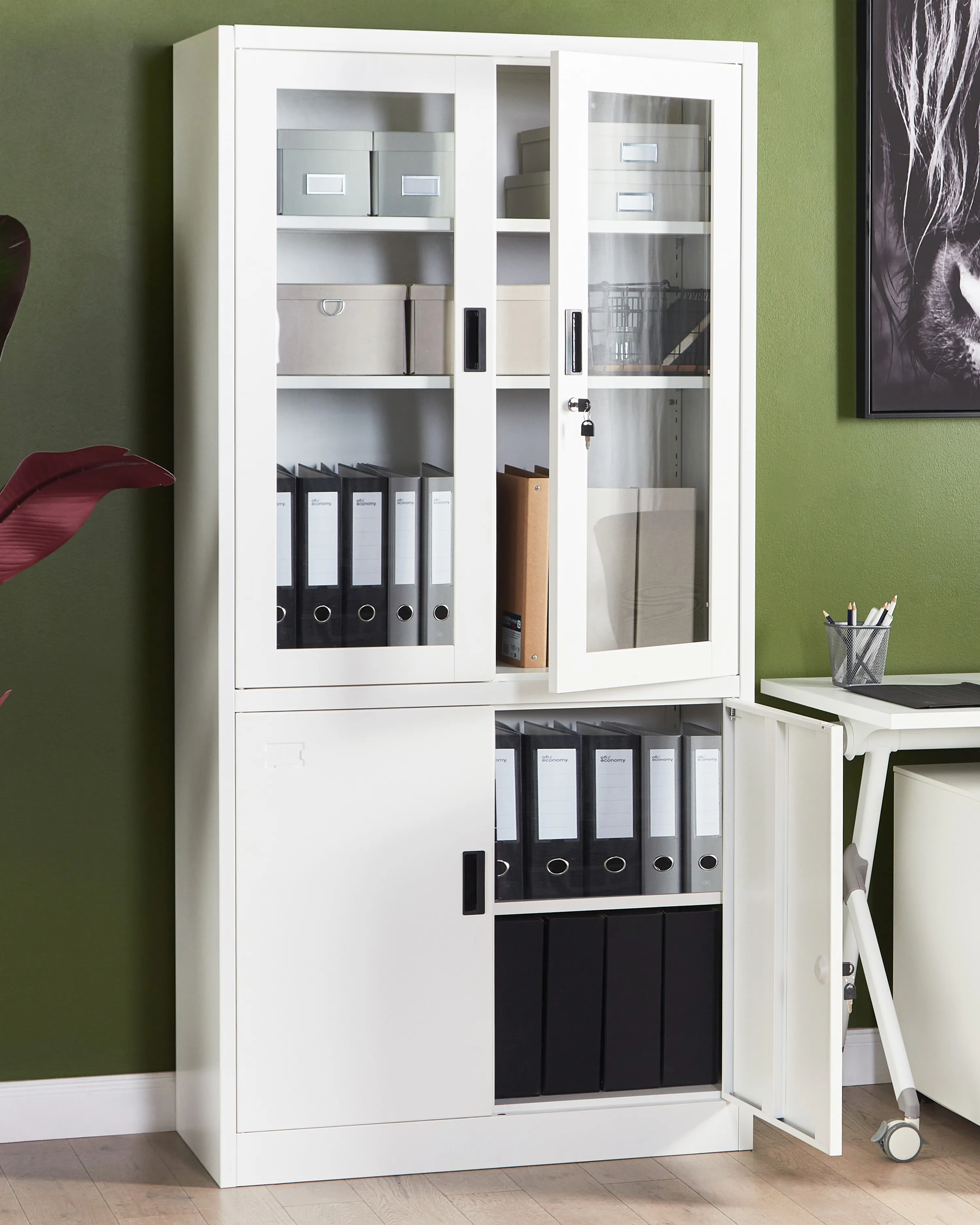 Glass Display Cabinet MALACHITE Metal 90 cm White