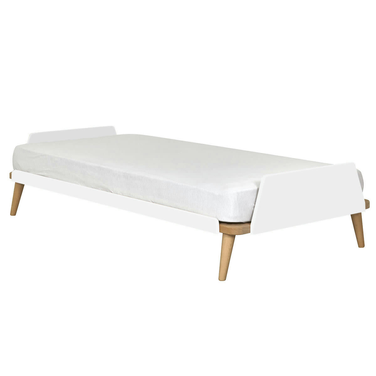 KARL - Lit 90x190 cm bois massif blanc et bois