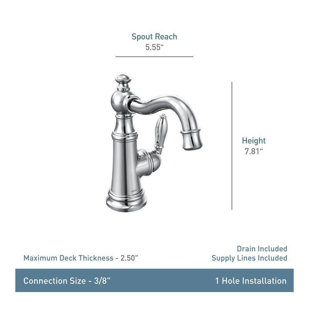 Moen® Weymouth Single Handle Single Hole Bathroom Sink Faucet, WaterSense® Certified, Brushed Gold