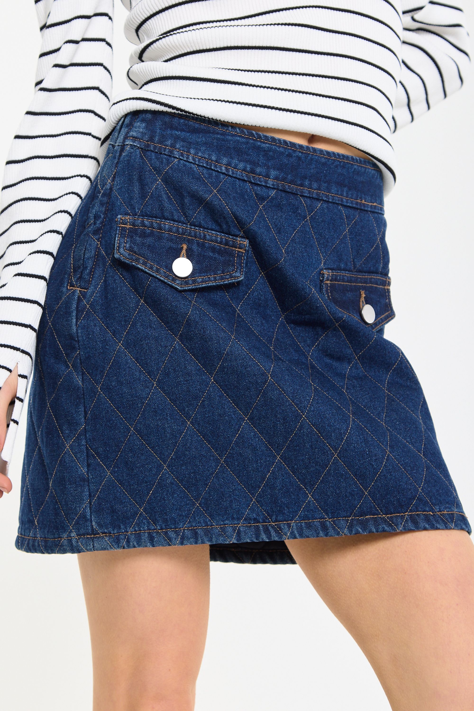 House of Holland Quilted Denim Mini Skirt