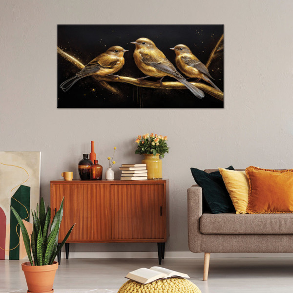 Feeby Obraz na płótnie, Ptaki Zwierzęta Złoto 120x60