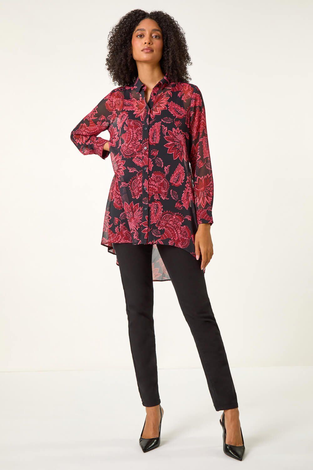 Roman Floral Longline Button Detail Shirt