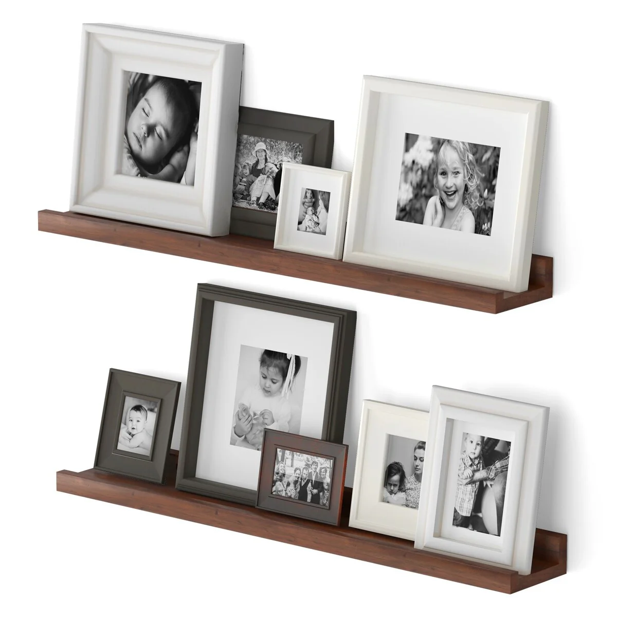 Walnut Picture Ledge, Vinyl Display Shelf, Wood Floating Shelf (Set of 2)