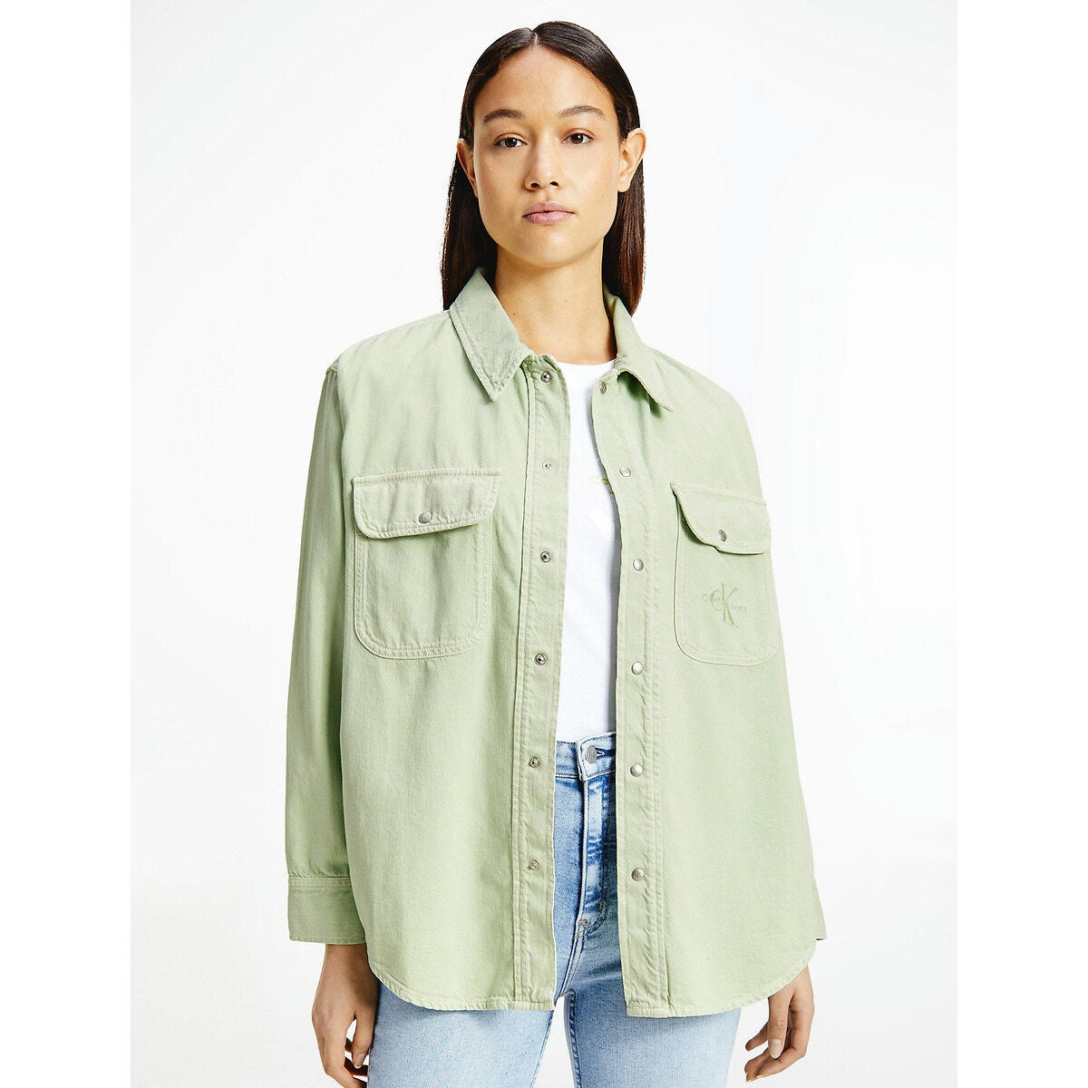 Veste chemise en jean coupe droite
