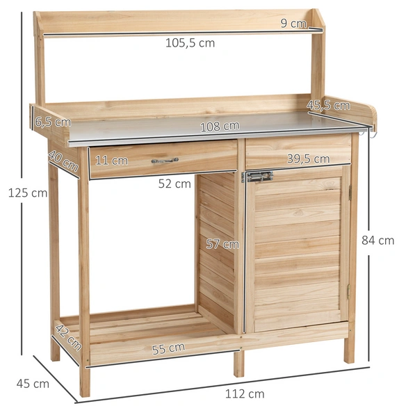 Pflanztisch, BxHxL: 45 x 125 x 112 cm, Tannenholz/Metall