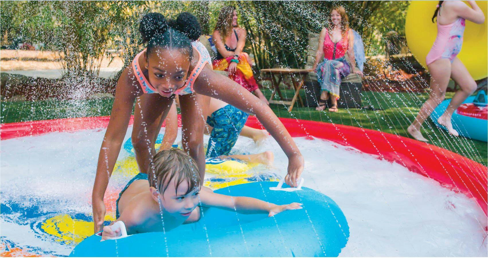 WOW Super Inflatable Large PVC Splash Pad with Soaker Sprinkler System, Red, 12-ft