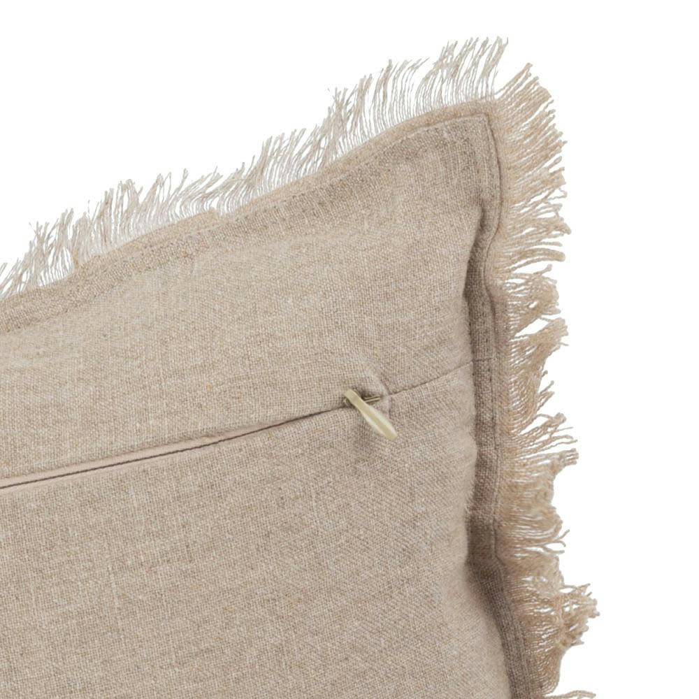 JOLYA - Housse de coussin en lin et coton à franges beige 40x40