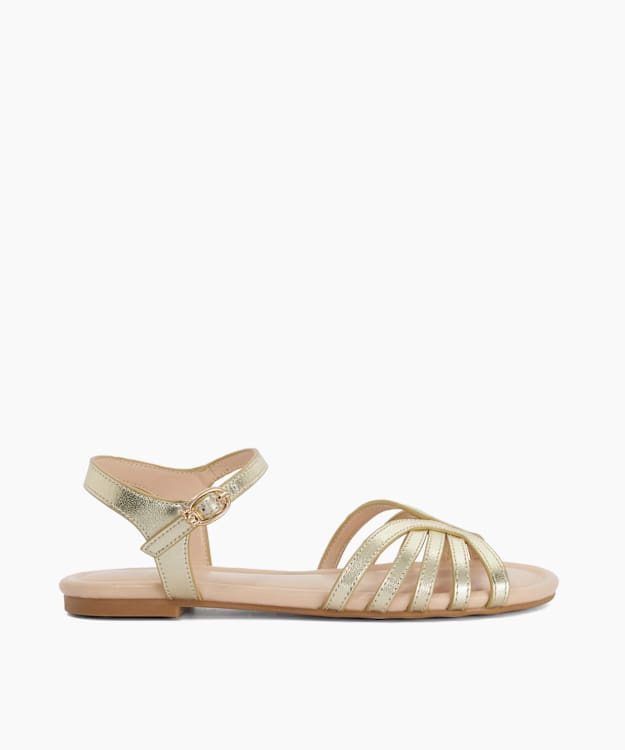 Lilou Gold - Leather Ankle Strap Open Toe Sandals