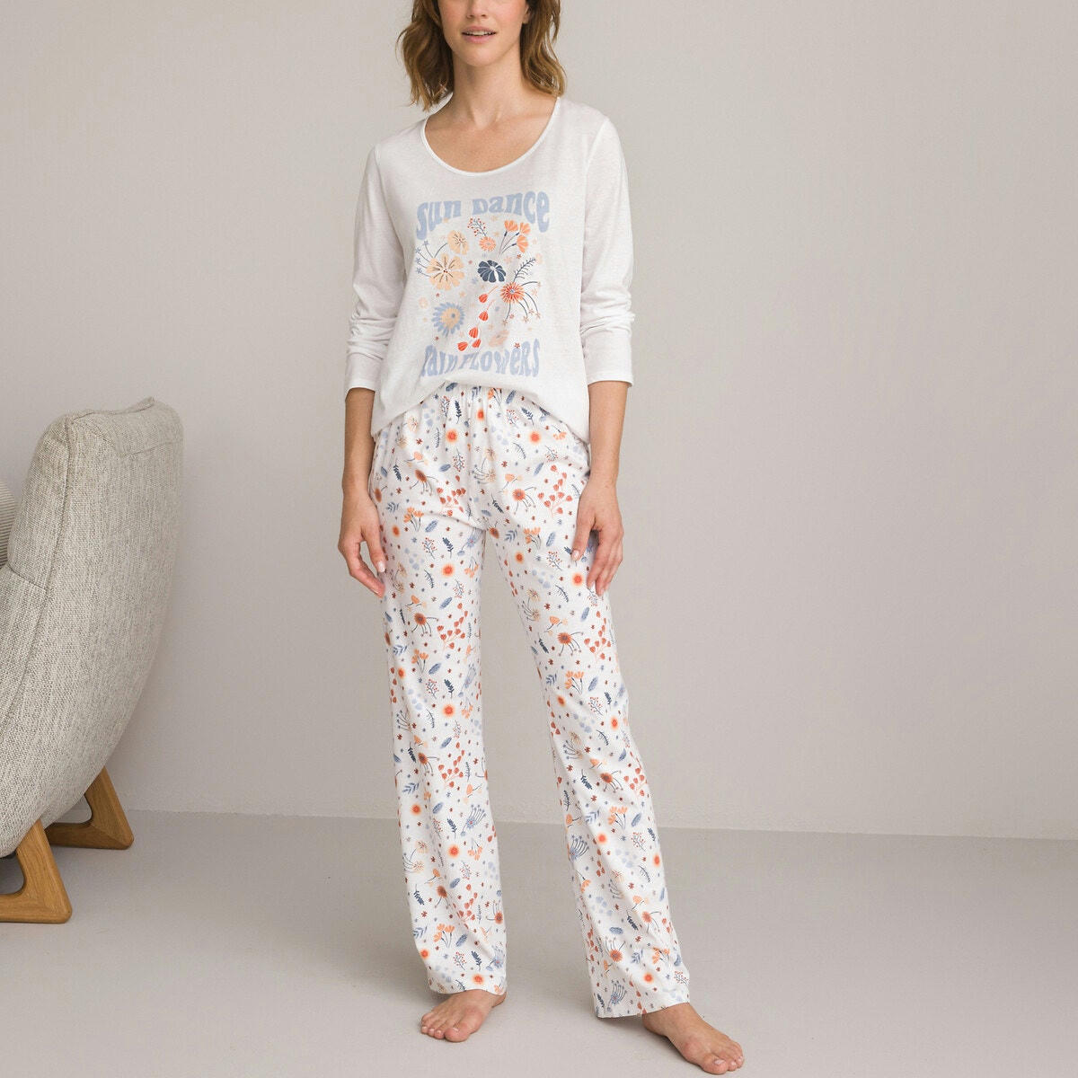 Pyjama manches longues, jersey pur coton imprimé