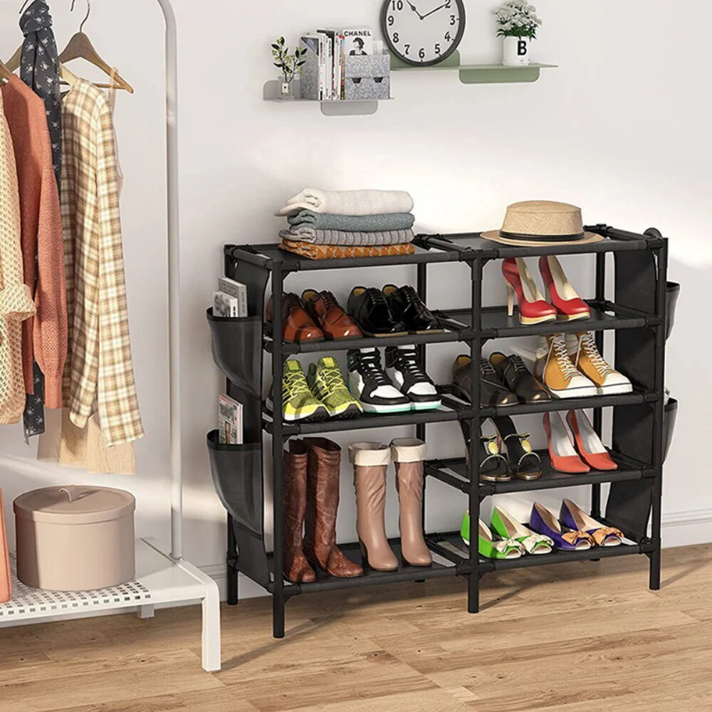 5-Tier Shoe Rack with Storage Pockets, Freestanding Organizer