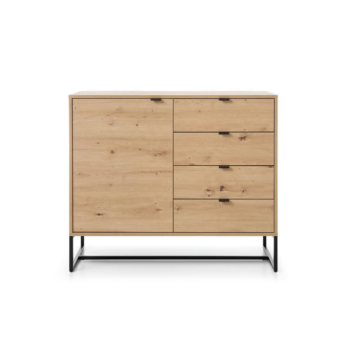 - Buffet 1 porte 4 tiroirs naturel et metal