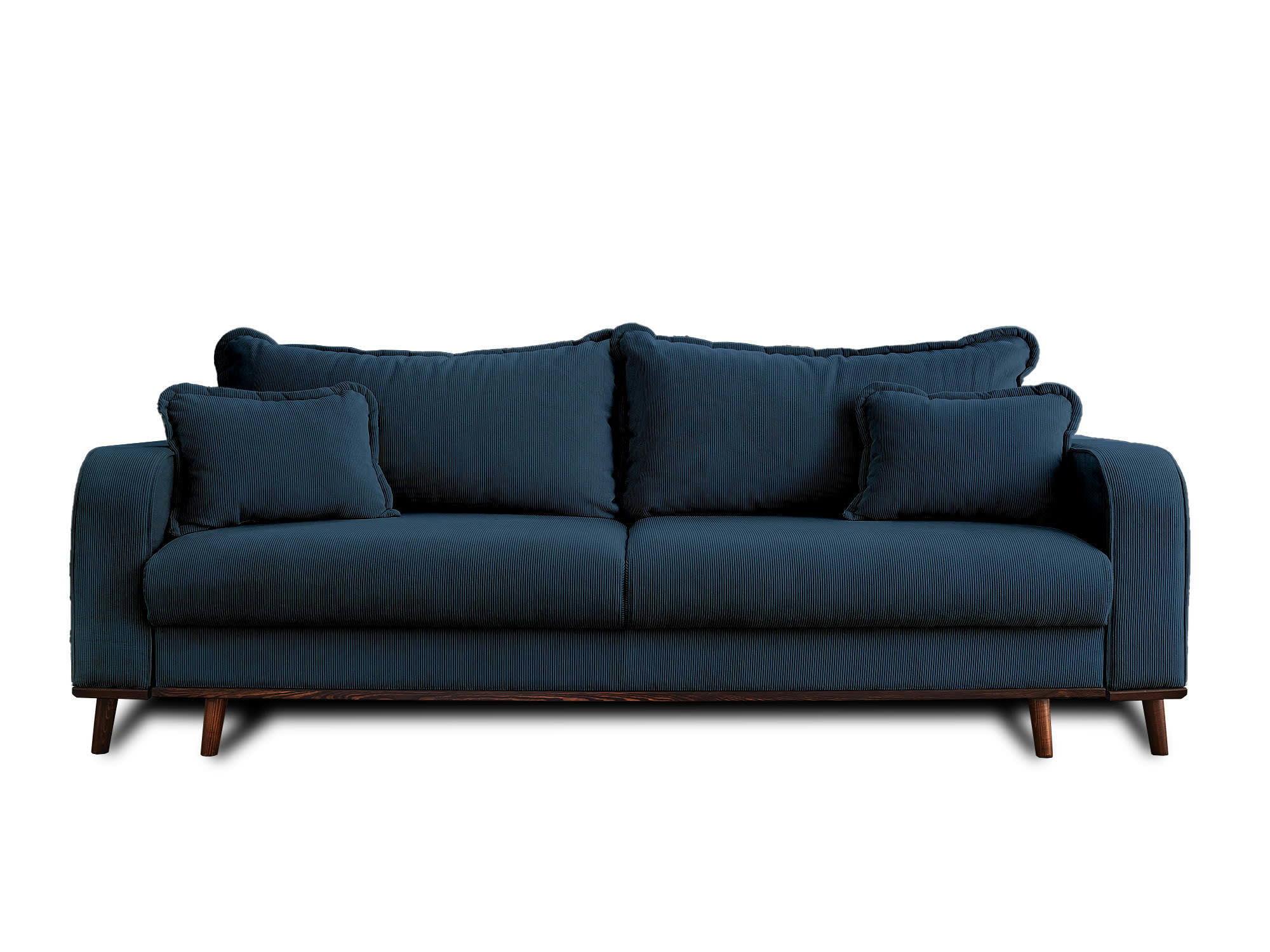 BILLIE - Canapé droit convertible 3 places en velours côtelé bleu ardoise