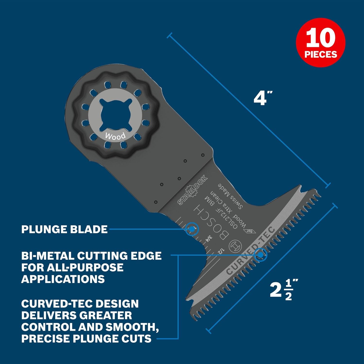 Bosch OSL212JF-10 2-1/2 in. Starlock® Oscillating Multi Tool Bi-Metal Xtra-Clean Clean Plunge Cut Blade 10 pk.