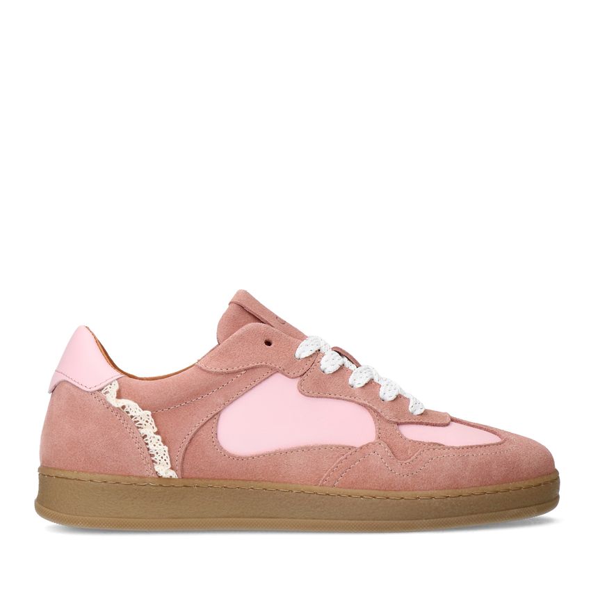 Manfield Roze suède sneakers sneakers met kant
