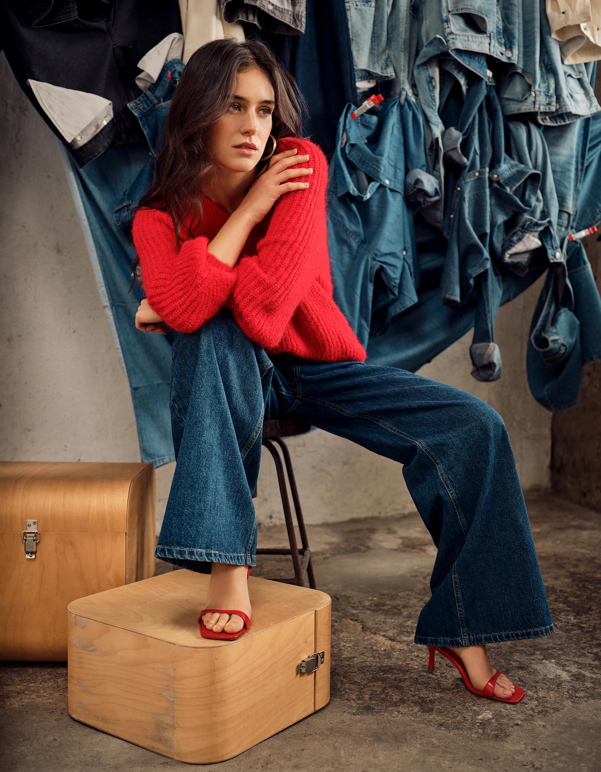 Camisola com Lã, Mulher, Vermelho