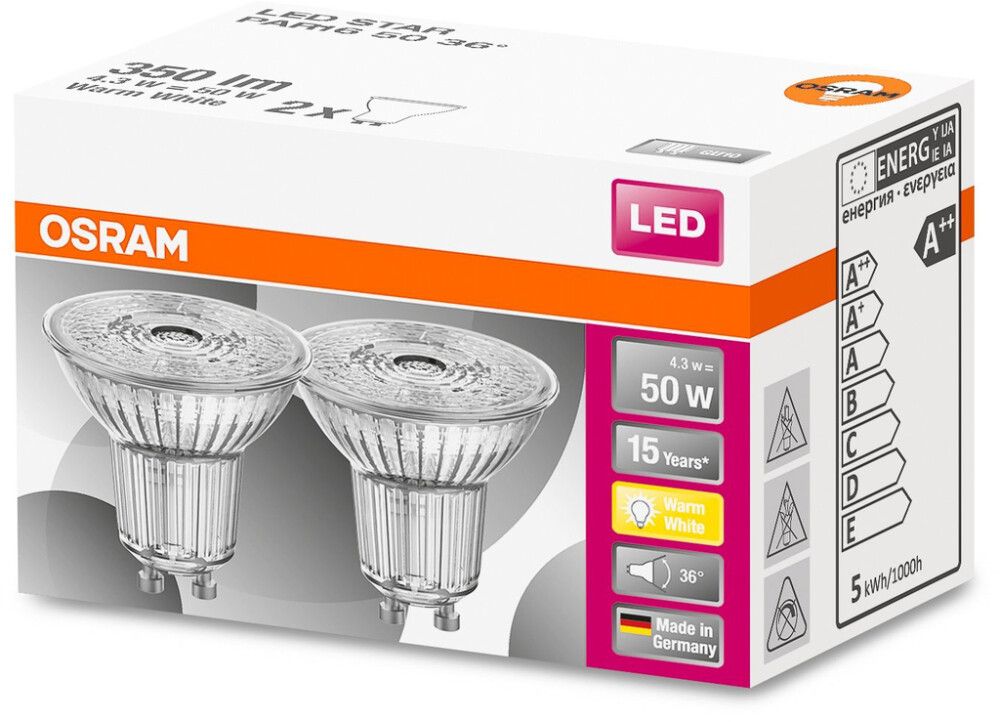 LYSPÆRE OSRAM LED GU10 4,3W 2PK