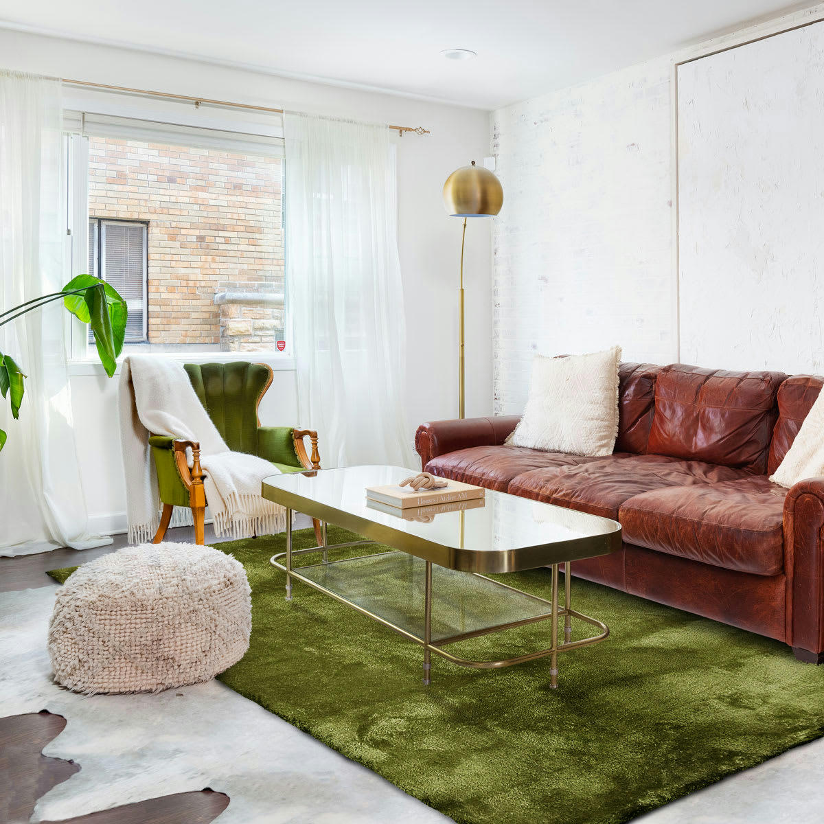 SAUVAGE - Tapis à poils longs extra-doux vert rouillé 160x230