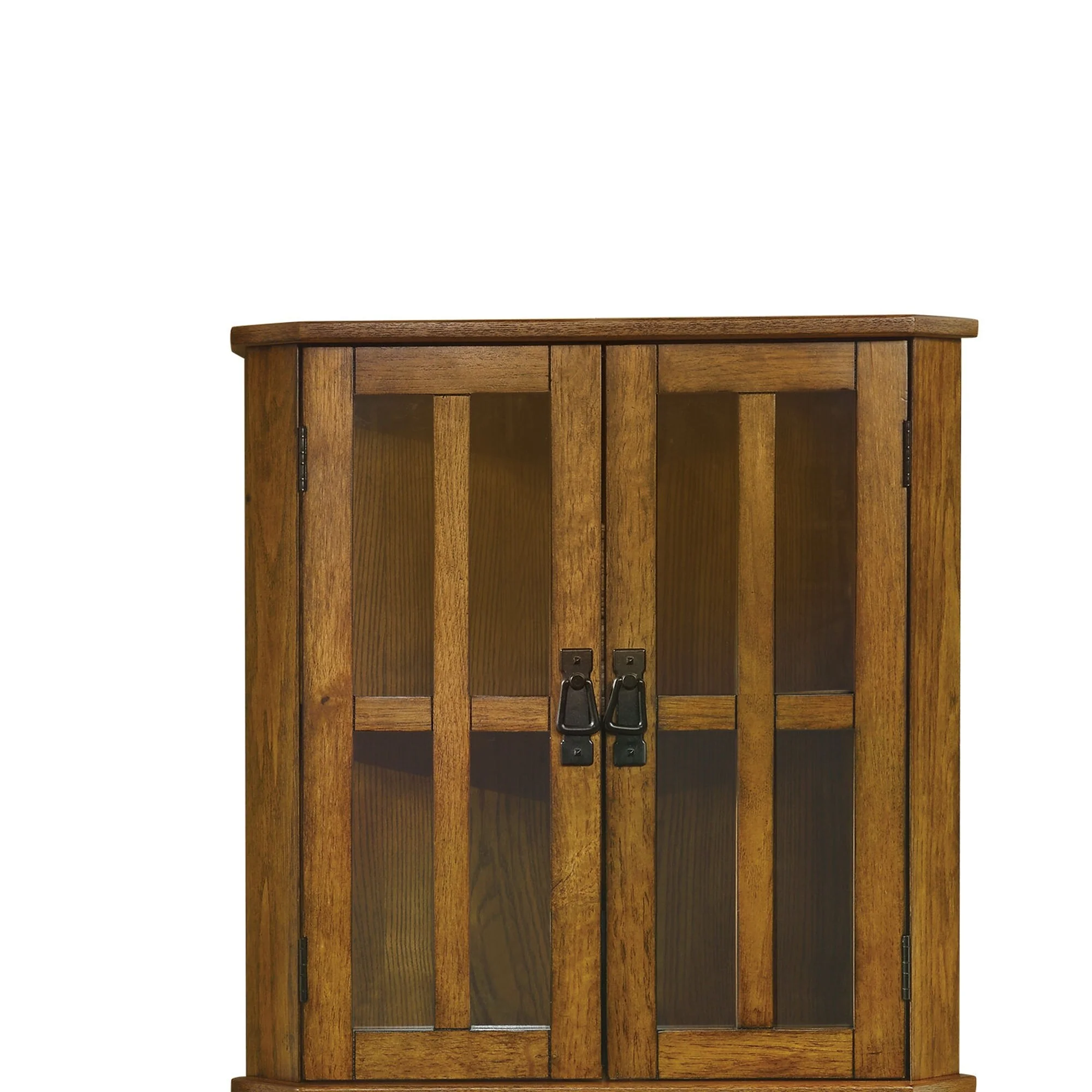 Corner Curio Cabinet With Windowpane Style Door Fronts, Brown