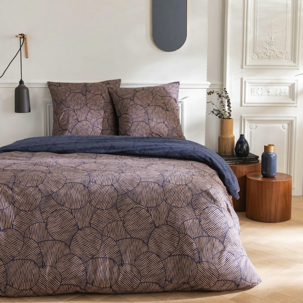 NINON - Parure de lit 2 personnes coton  imprimé bleu 240x220cm