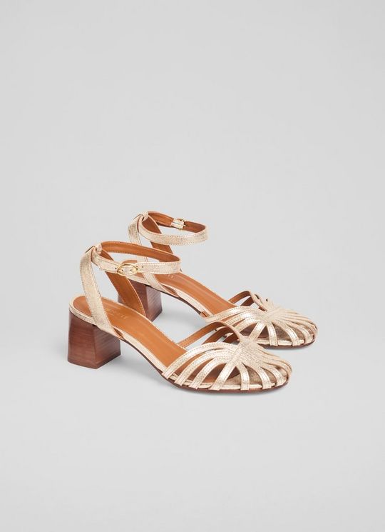 Aspen Pale Gold Metallic Leather Sandals