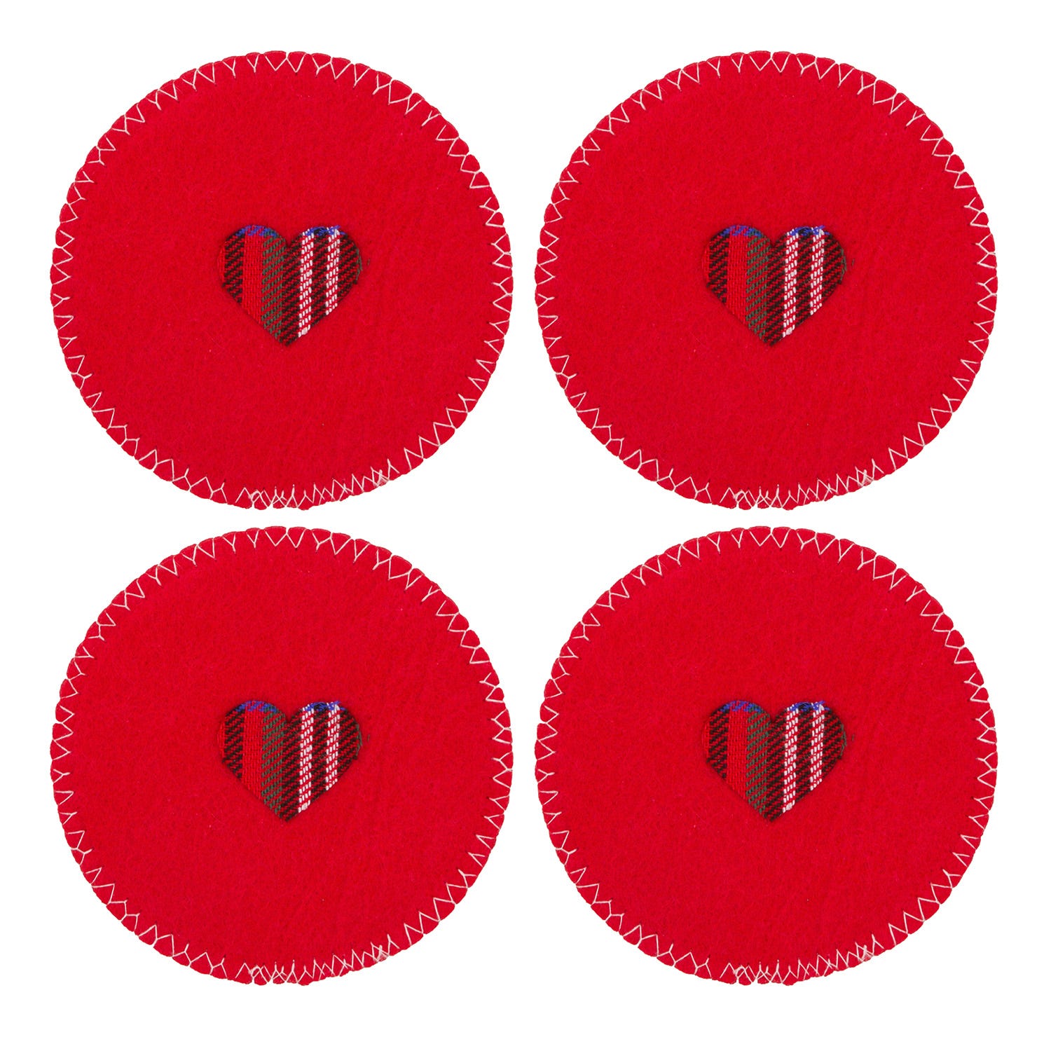 Set 4 sottobicchieri cuore rosso 10 cm