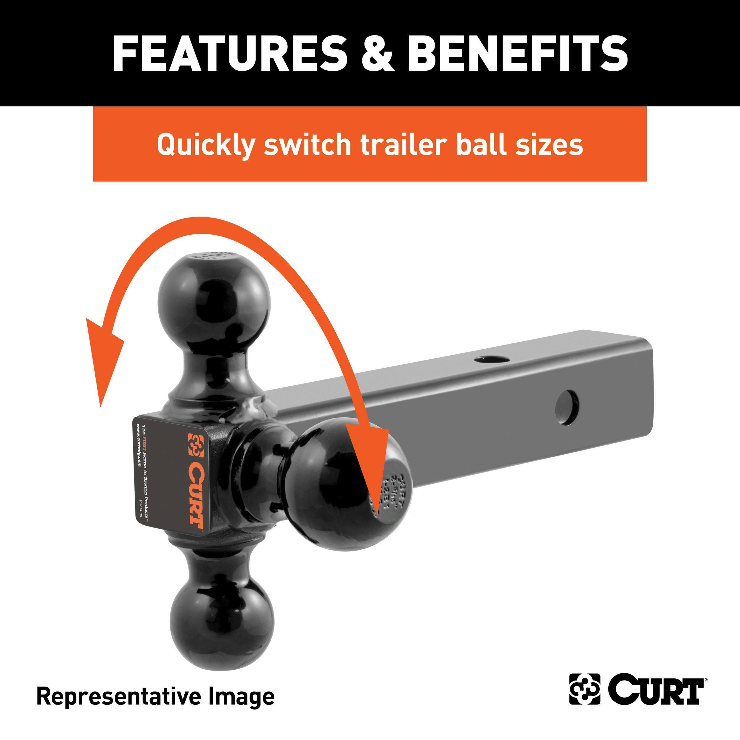 CURT Multi-Ball Mount 2-1/2-in Shank, 1-7/8-in, 2-in & 2-5/16-in Black Balls