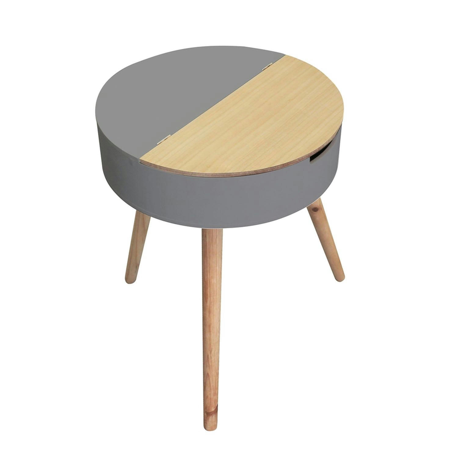 SCANDINAVE - Table d'appoint coffre scandinave diam. 45 cm gris