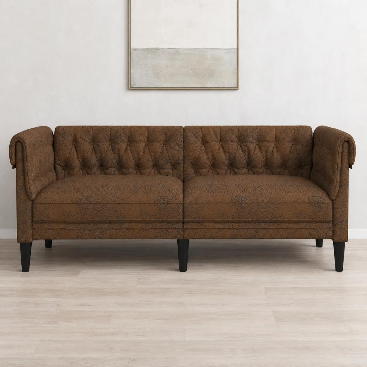 Chesterfield 2 Seater Fabric Sofa - Tufted Rolled Arm Loveseat
