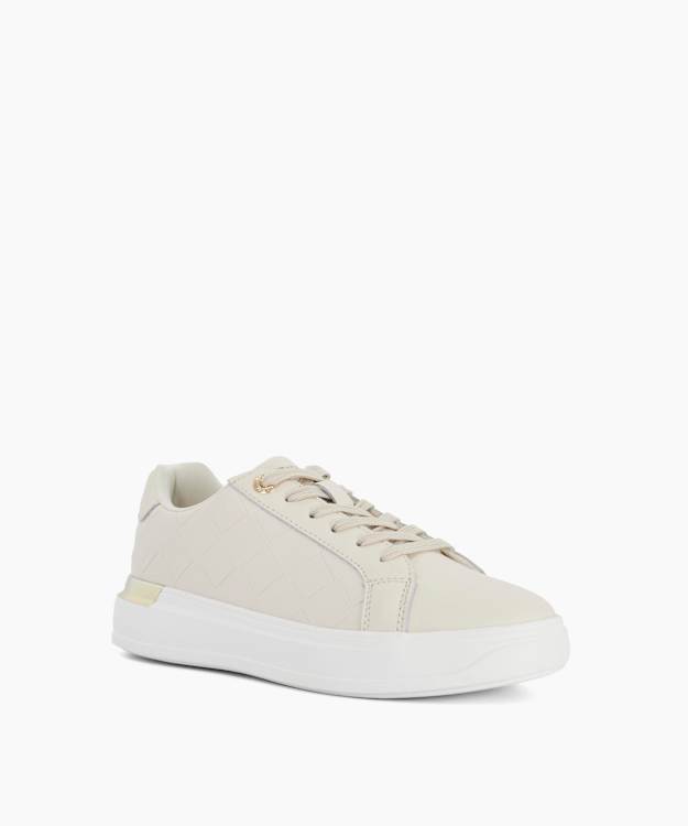 Eave Ecru - Leather Lace-Up Cupsole Trainers