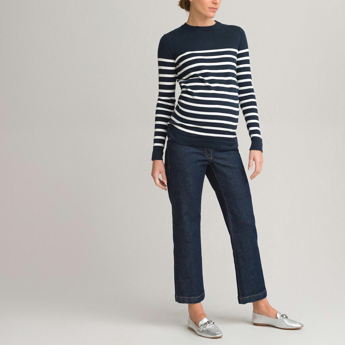 Jean droit de grossesse, bandeau haut, coton bio