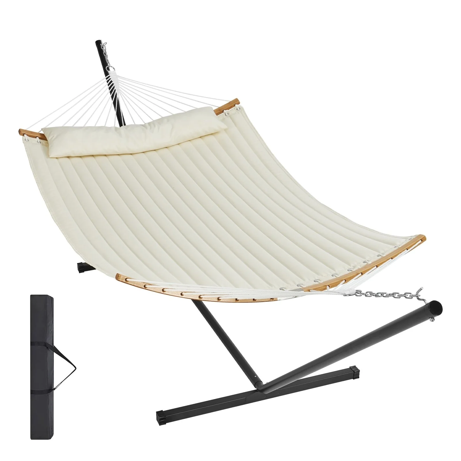 Quilted Double Hammock wih Curved Bar and T-Stand 480lb Capacity - 55.1” L x 74.8” H