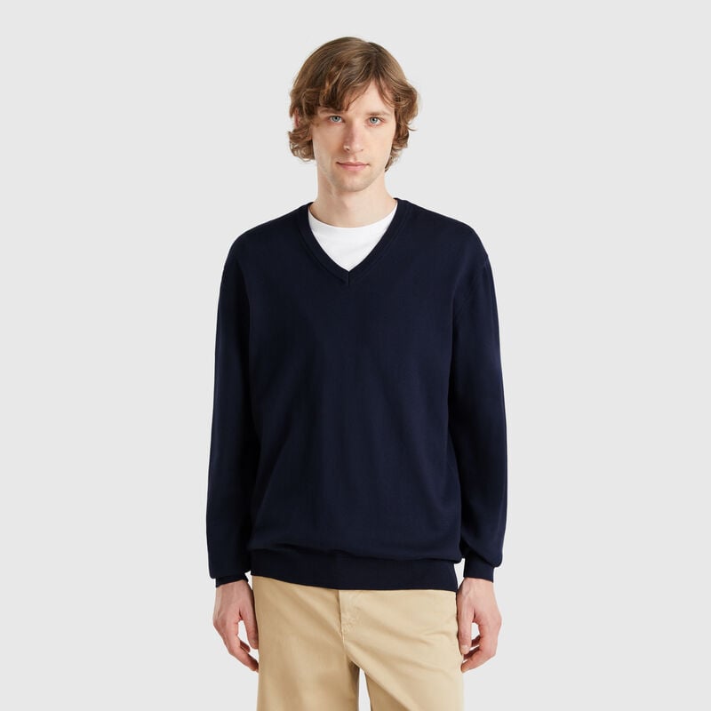 Pure cotton sweater with V-neck