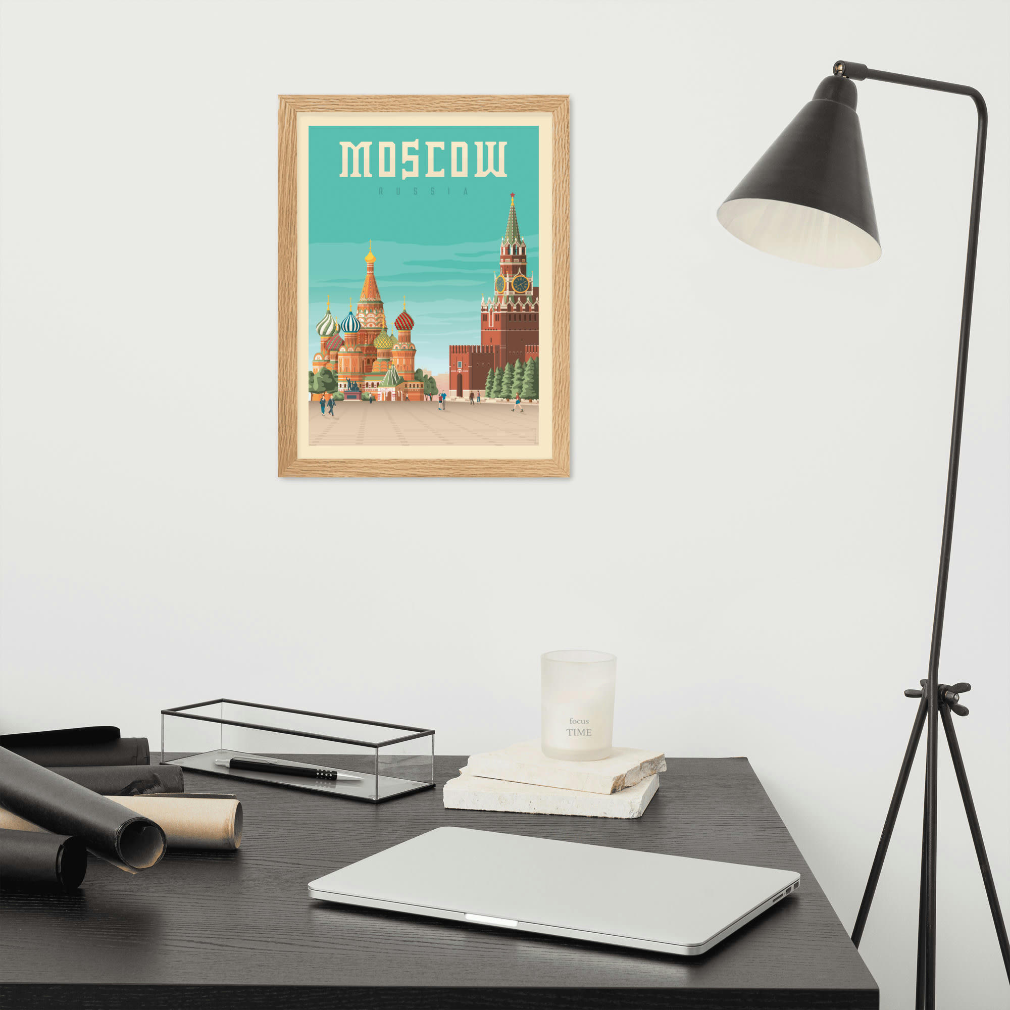 - Affiche Moscou Russie + Cadre Bois (Bois) 21x29,7 cm