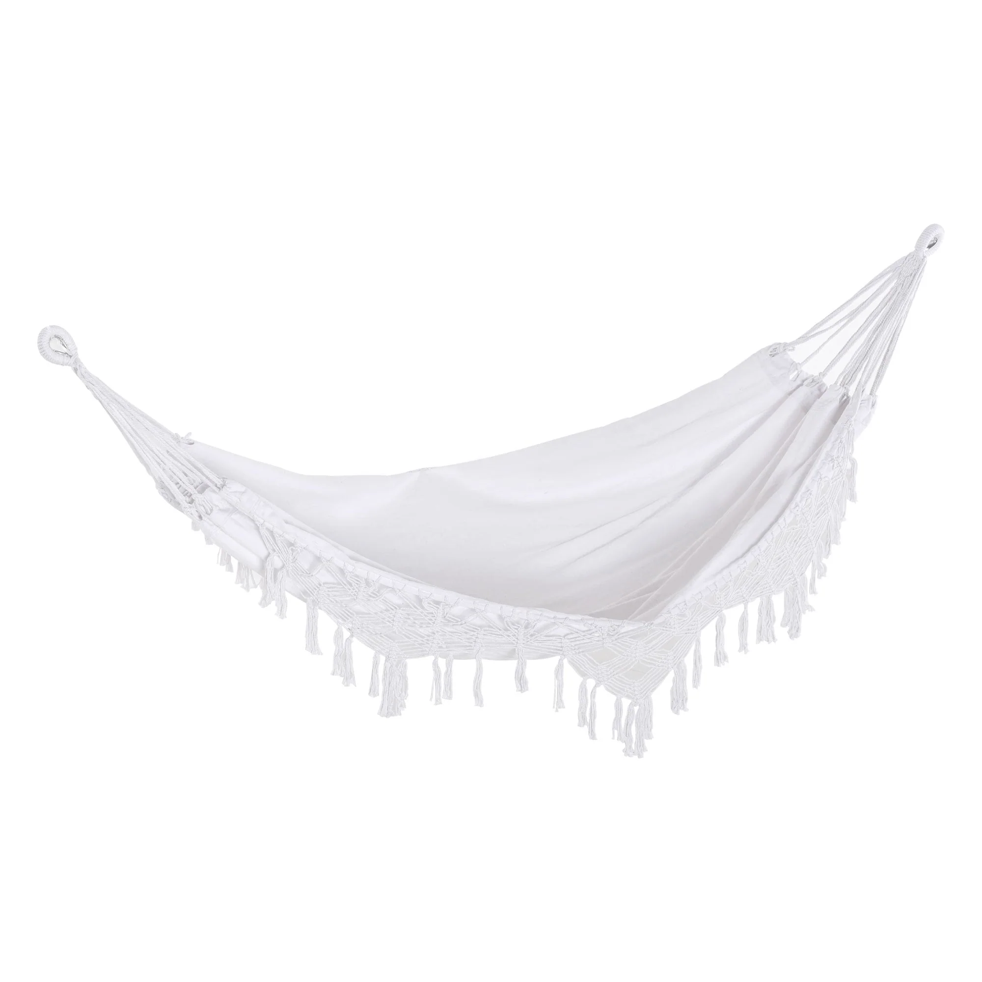 Outsunny Brazilian Style Hammock Extra Large Cotton Hanging Camping Bed with Carrying Bag, for Patio Backyard Poolside, White