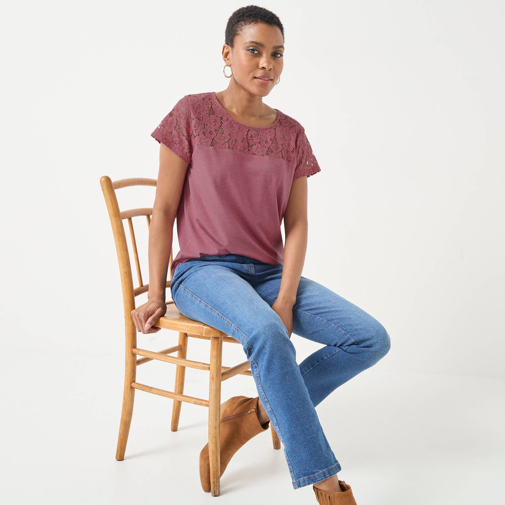 T-shirt manches courtes dentelle