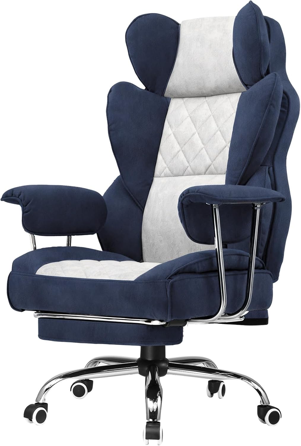 GTPLAYER Gaming Chair,Office Chair with Pocket Spring Lumbar Support, Ergonomic Comfortable Wide Office Desk Computer Chair with Outward Fixed Soft Armrests and Footrest (Fabric, Dark Blue & White)