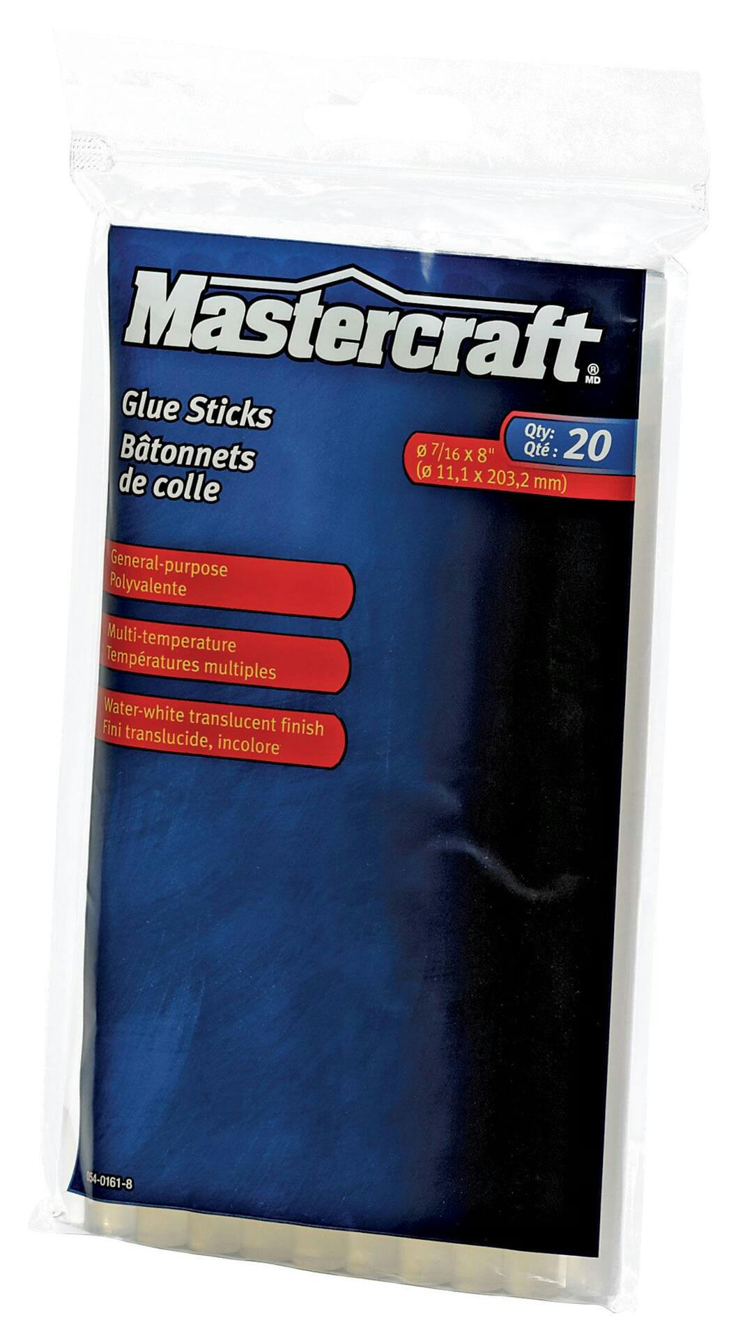 Mastercraft Clear All-Purpose Hot Glue Gun Sticks, Full Size, 8-in, 20-pk
