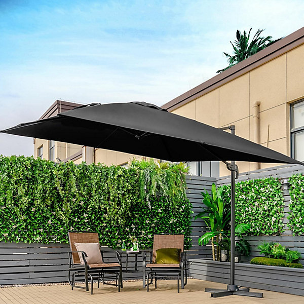 Parasol de Jardin Exterieur, 3x3M, 8 Baleines à Double Couche, Rotation à 360 Degrés, Anti-UV, H.273cm, Noir