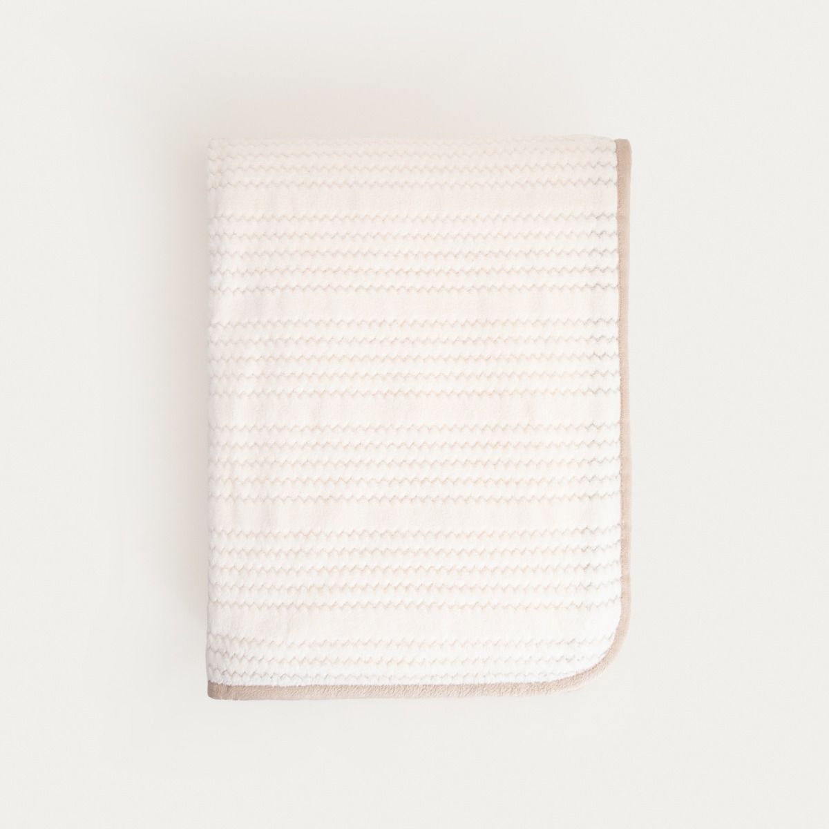 Koc MAVRO miękki ecru z ozdobnym przeszyciem i lamówką 150x200cm