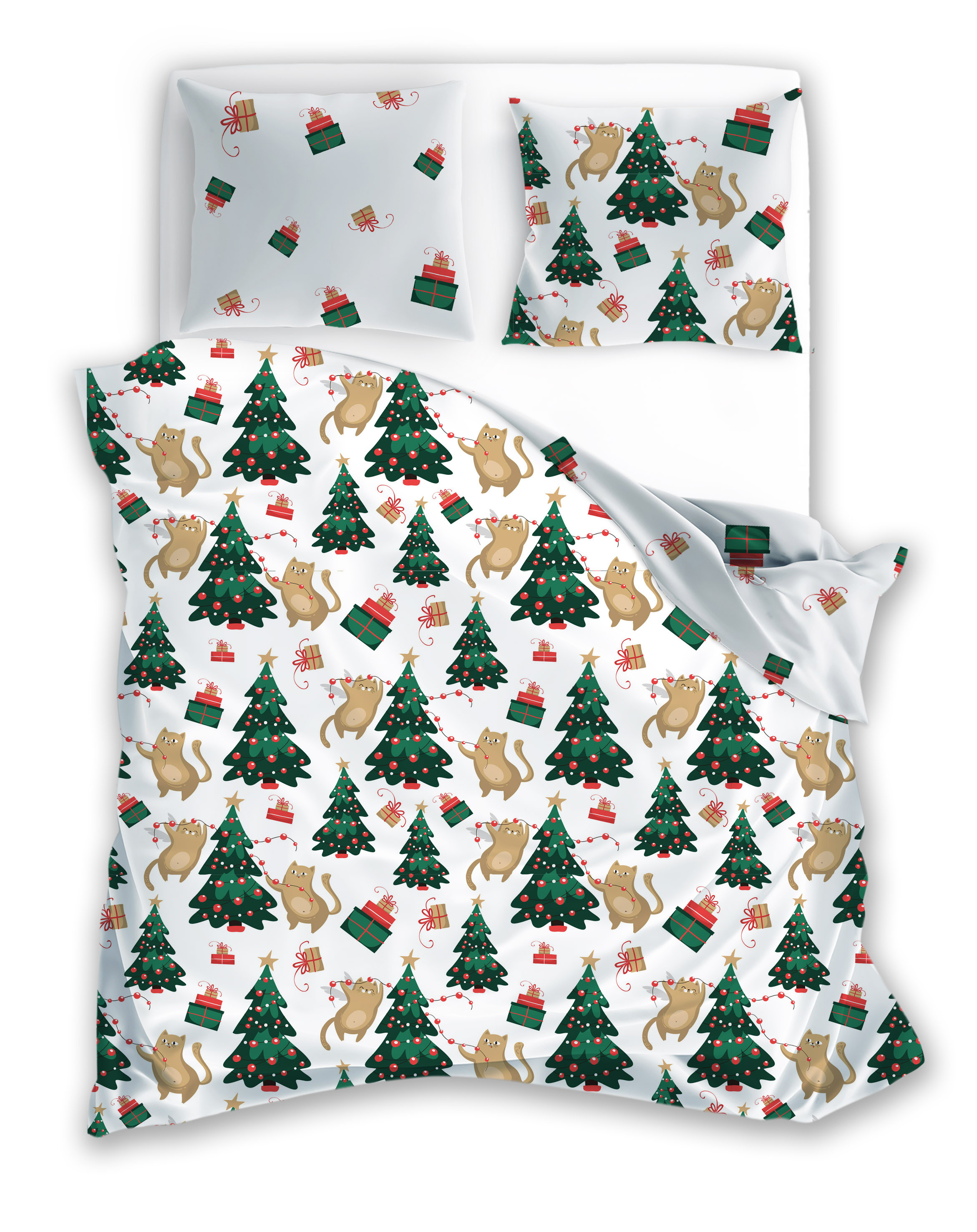 Komplet pościeli świątecznej 160x200 HOLLY JOLLY choinki