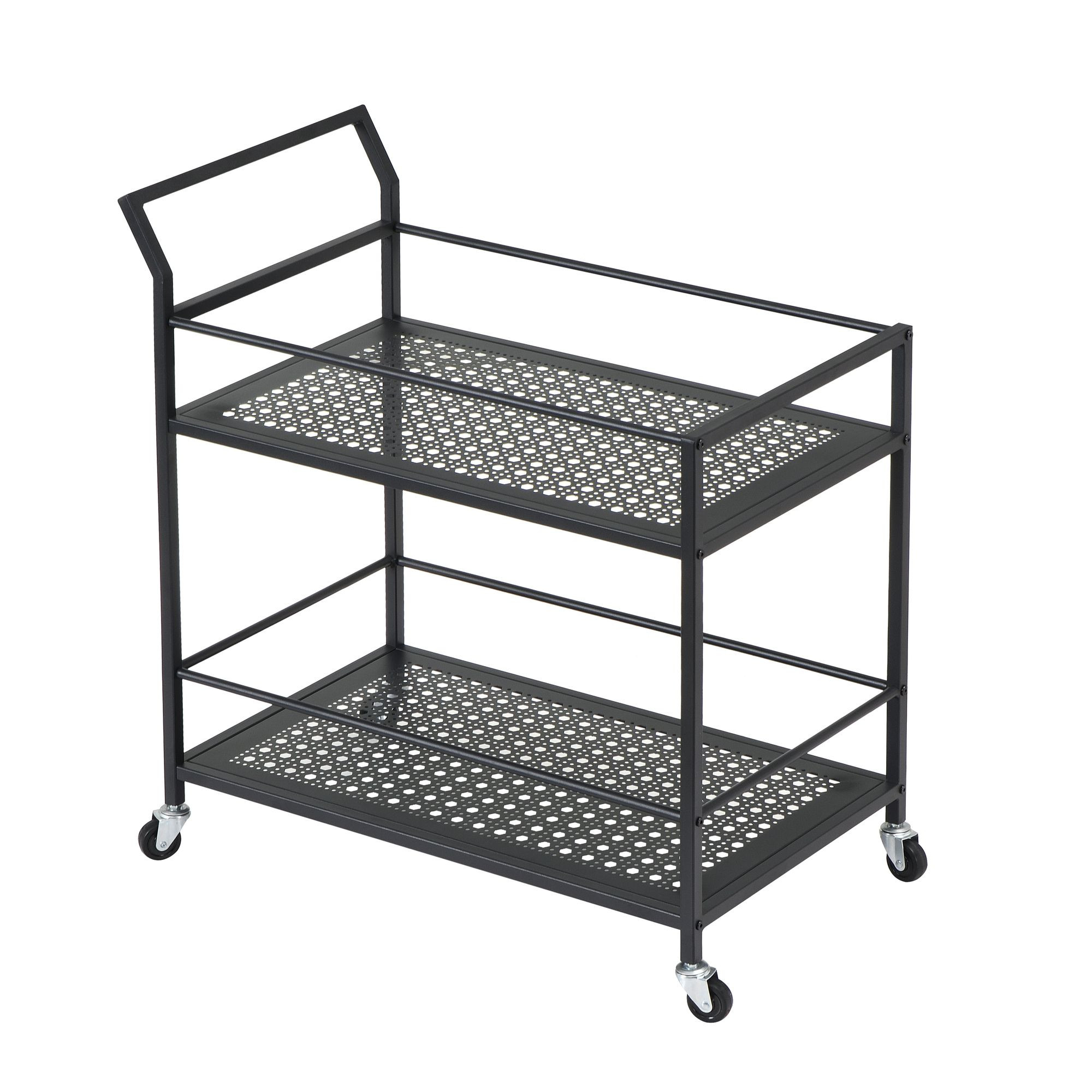 Wózek do serwowania metalowy 79x45x83 cm z kółkami i hamulcami 2-poziomowy