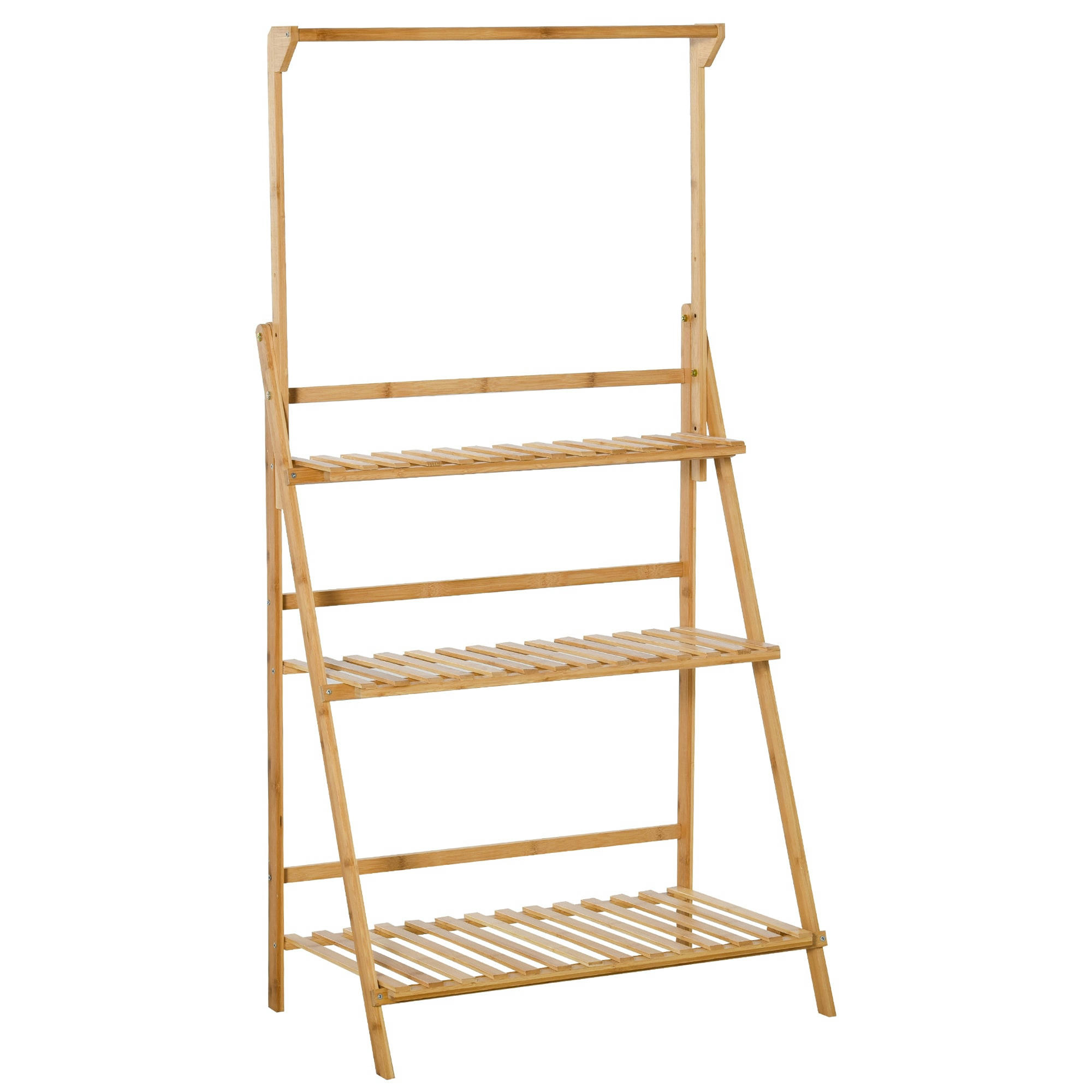 - Étagère échelle à fleurs en bois de bambou 3 étagères + barre support