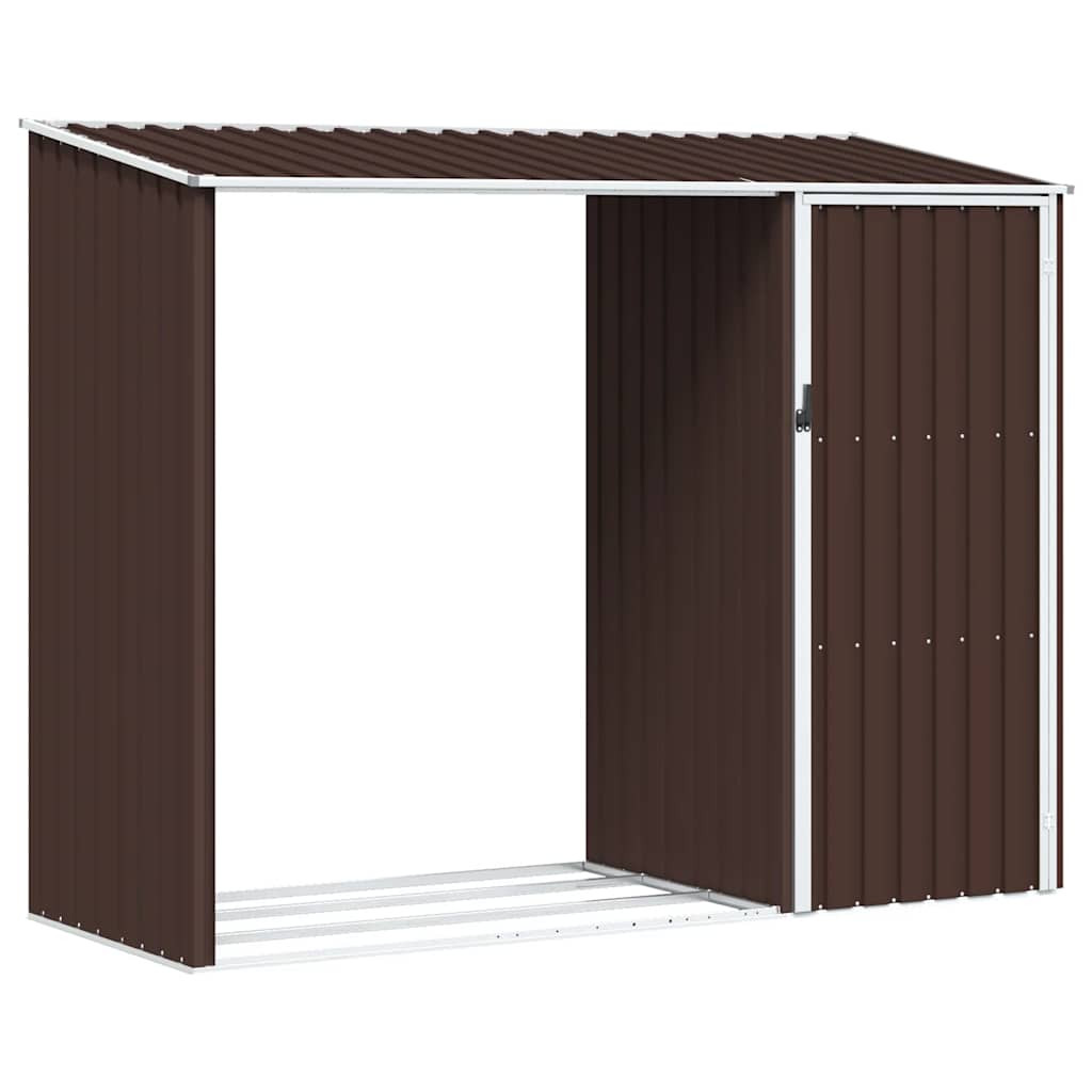 Szopa Ogrodowa Brązowa Domek z Wiatą Na Drewno Stal 245x98x159 cm