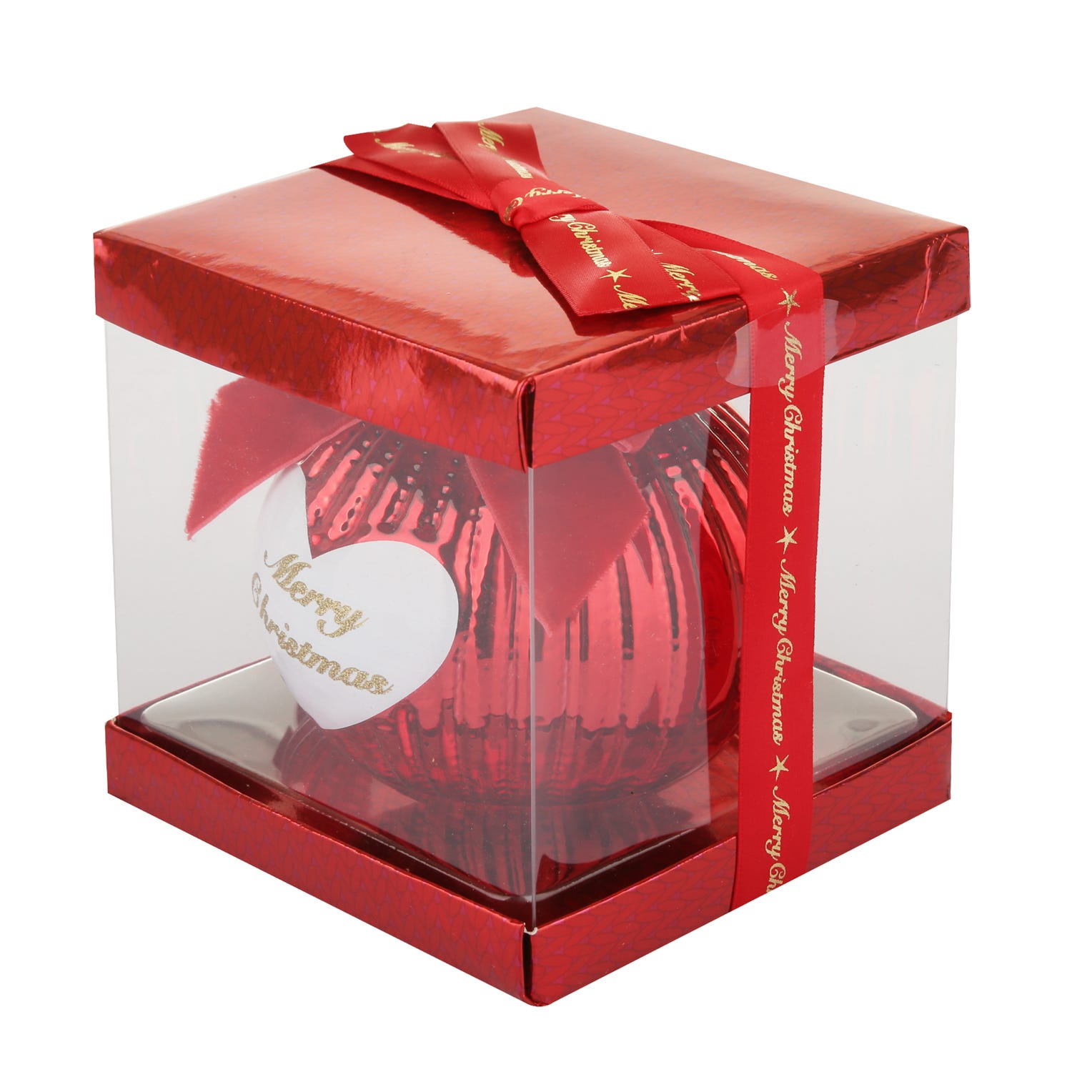 Pallina Natale cuore Merry Christmas 10 cm rossa crochet