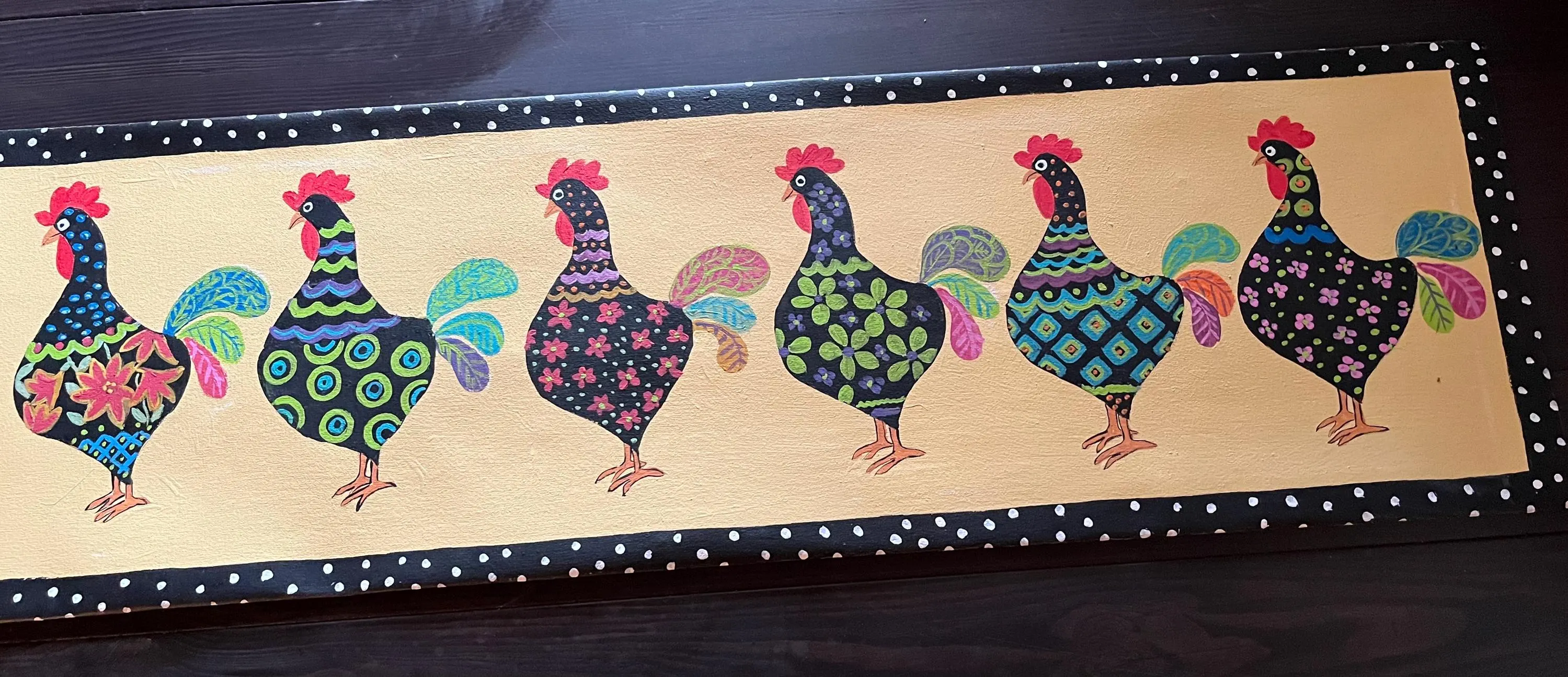 Hand painted Chicken Floorcloth/ (20”x48”) Farmhouse Kitchen Mat