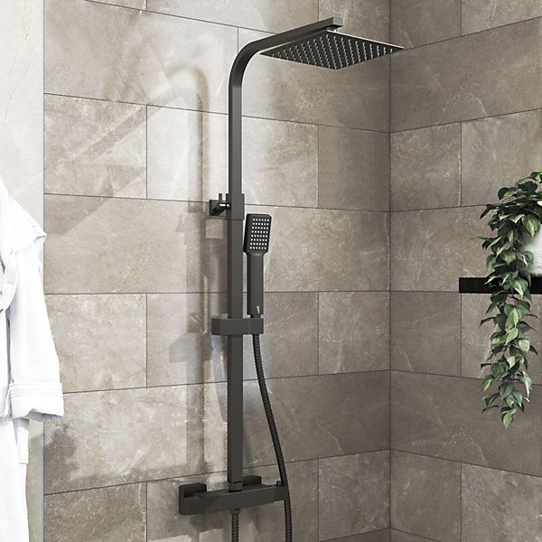 Colonne de douche thermostatique 200mm, kit carré noir AICA SANITAIRE