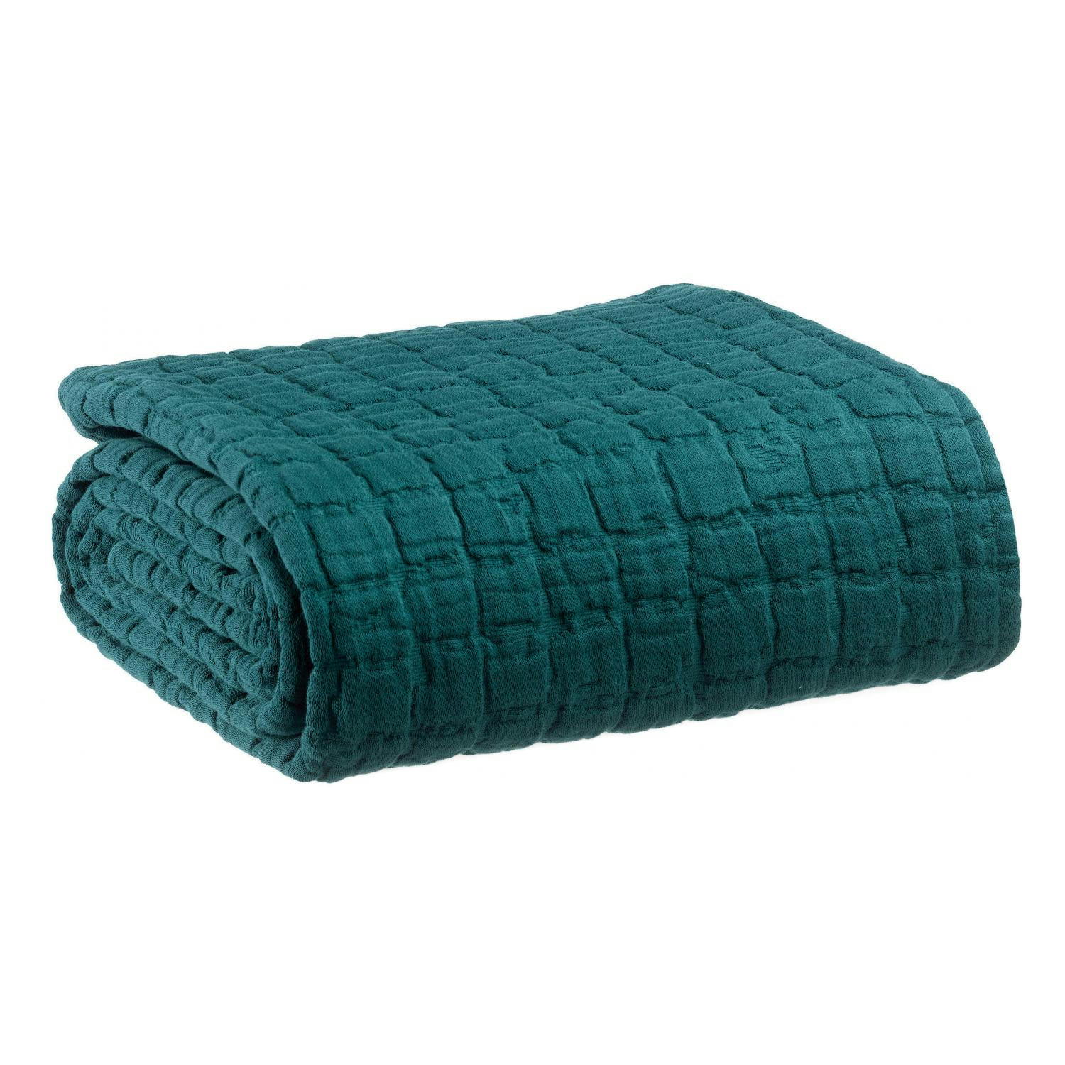 SWAMI - Plaid stonewash  en coton petrole 130 x 200