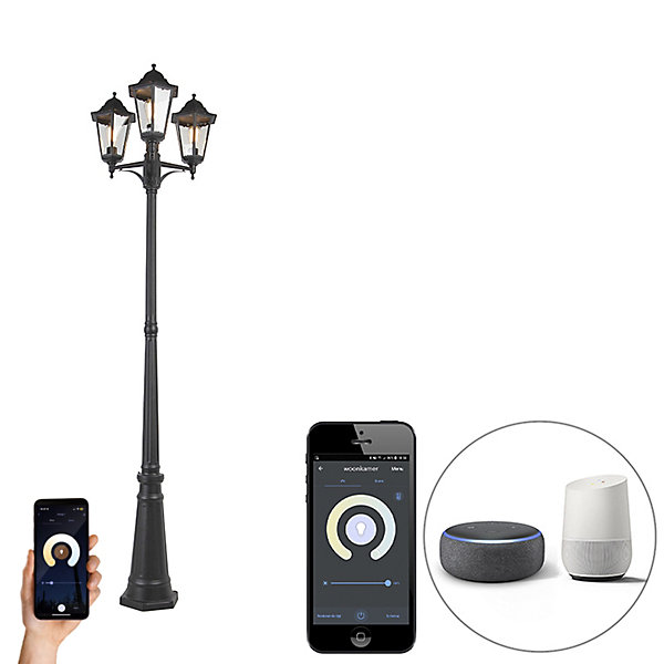 Lanterne d'extérieur intelligente noire 3 lumières avec WiFi ST64 - New Orleans